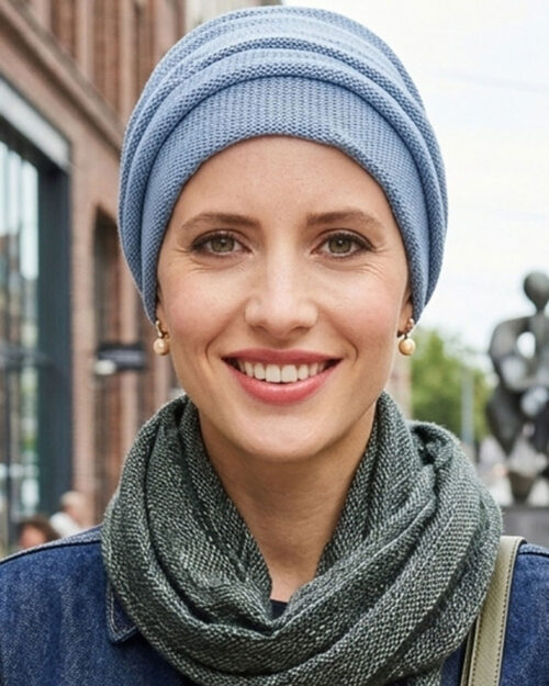 Mütze MINA-Knitt dusty-blue Gisela Mayer