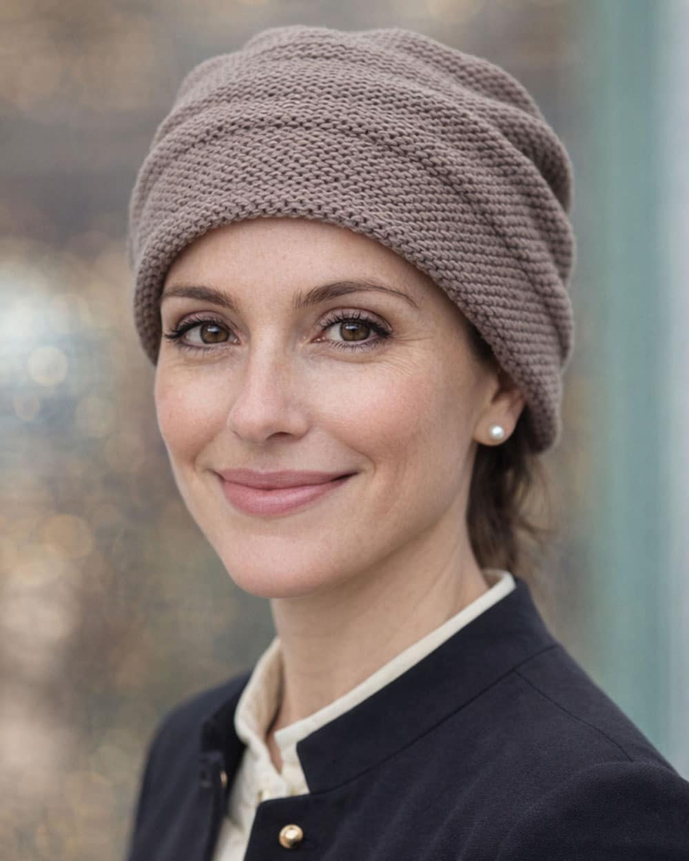 Mütze MINA-Knitt stone-grey Gisela Mayer